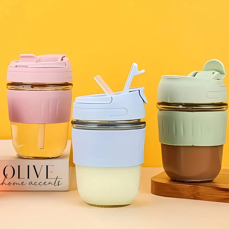 AM5066 Travel Glass Sipper with Lid and Straw 350 ml, Reusable Glass Tumbler with Lid and Straw - Image 3