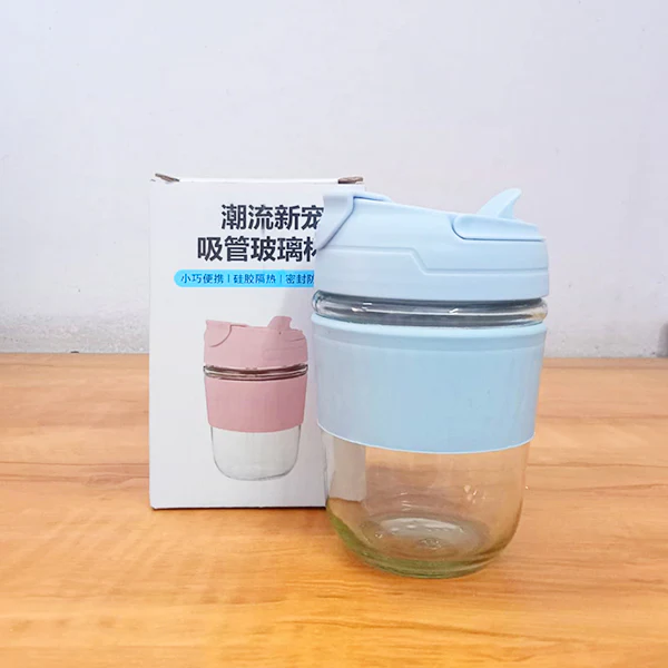 AM5066 Travel Glass Sipper with Lid and Straw 350 ml, Reusable Glass Tumbler with Lid and Straw - Image 5