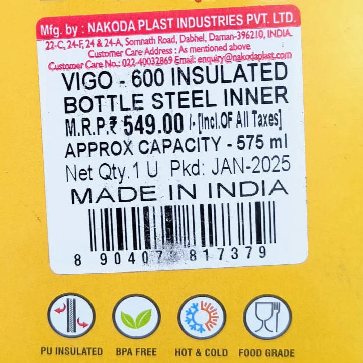 AM5123 Vigo 600 Insulated Steel Bottle 575ml - Image 5