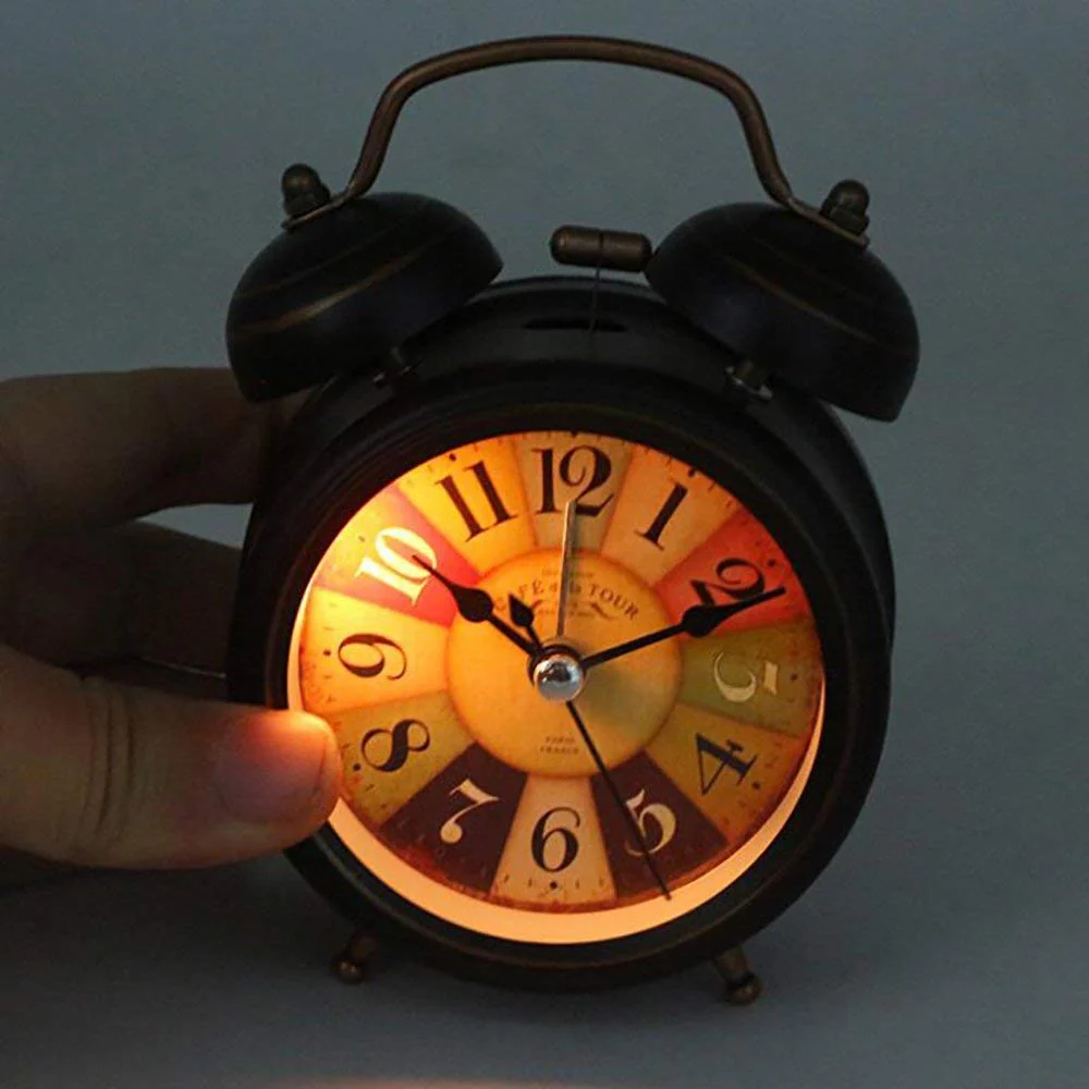 AM5154 Table Clock Retro Twin Bell Metal Frame Alarm Clock with Night Backlight - Image 3