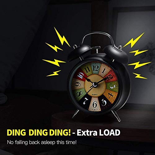 AM5154 Table Clock Retro Twin Bell Metal Frame Alarm Clock with Night Backlight - Image 4