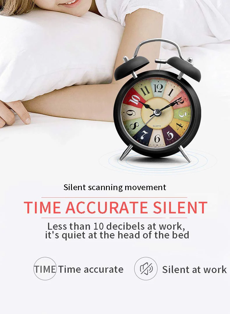 AM5154 Table Clock Retro Twin Bell Metal Frame Alarm Clock with Night Backlight - Image 7