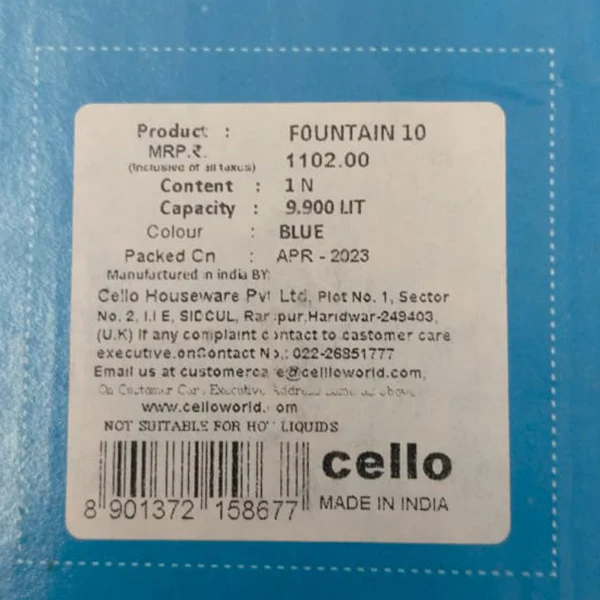 AM5160 Cello Fountain Plastic PU Insulated Water Jug 10 litres, Blue | Leak Resistant | Wide Mouth for Cleaning | BPA Free | Easy to Carry | Ideal for Travel, Picnic, Homes, Offices, Shops & Clinics - Image 5