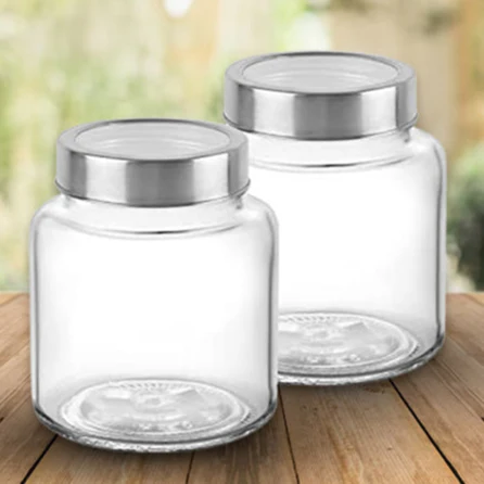 AM5163 CELLO Round Fresh Glass Storage Jar, 580ml (Set of 2)
