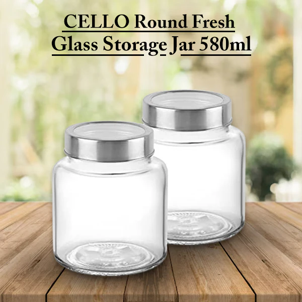 AM5163 CELLO Round Fresh Glass Storage Jar, 580ml (Set of 2) - Image 2