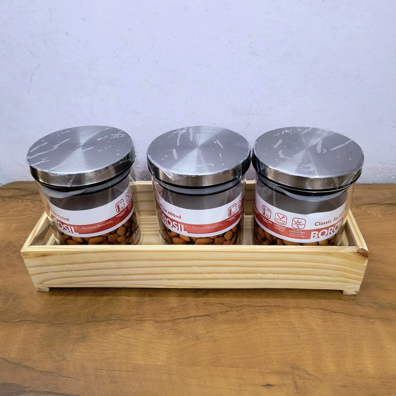 AM5170 Borosil Classic Jars With Wooden Tray - 3Pcs (600 ml Each) - Image 10