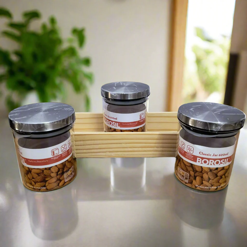 AM5170 Borosil Classic Jars With Wooden Tray - 3Pcs (600 ml Each) - Image 2