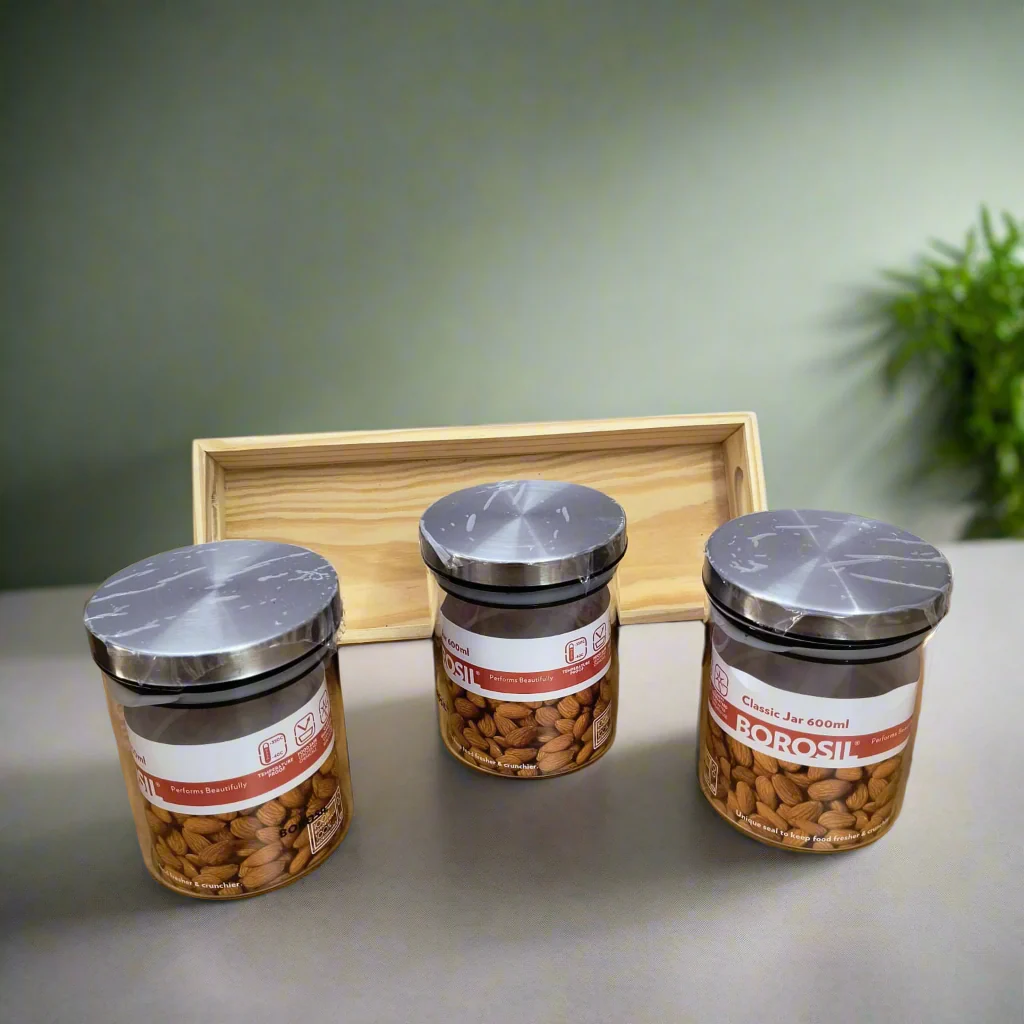 AM5170 Borosil Classic Jars With Wooden Tray - 3Pcs (600 ml Each) - Image 8