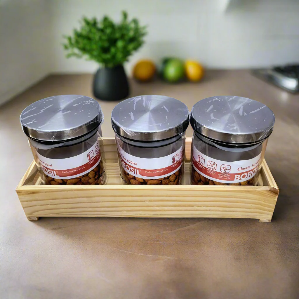 AM5170 Borosil Classic Jars With Wooden Tray - 3Pcs (600 ml Each) - Image 9