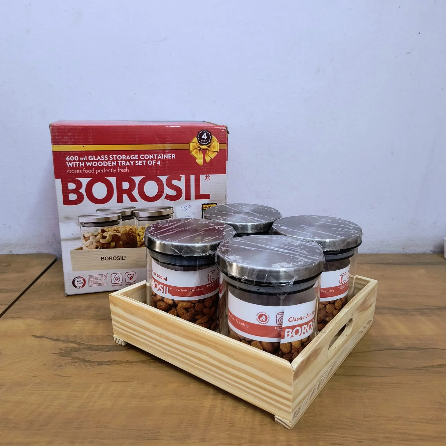 AM5171 Borosil Classic Jars With Wooden Tray - 4Pcs (600 ml Each) - Image 10