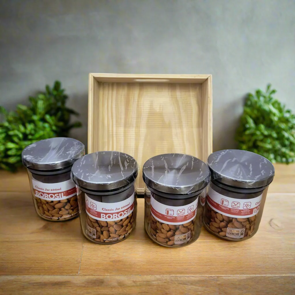 AM5171 Borosil Classic Jars With Wooden Tray - 4Pcs (600 ml Each) - Image 3