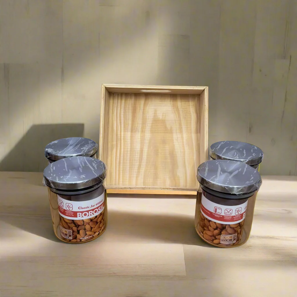 AM5171 Borosil Classic Jars With Wooden Tray - 4Pcs (600 ml Each) - Image 8