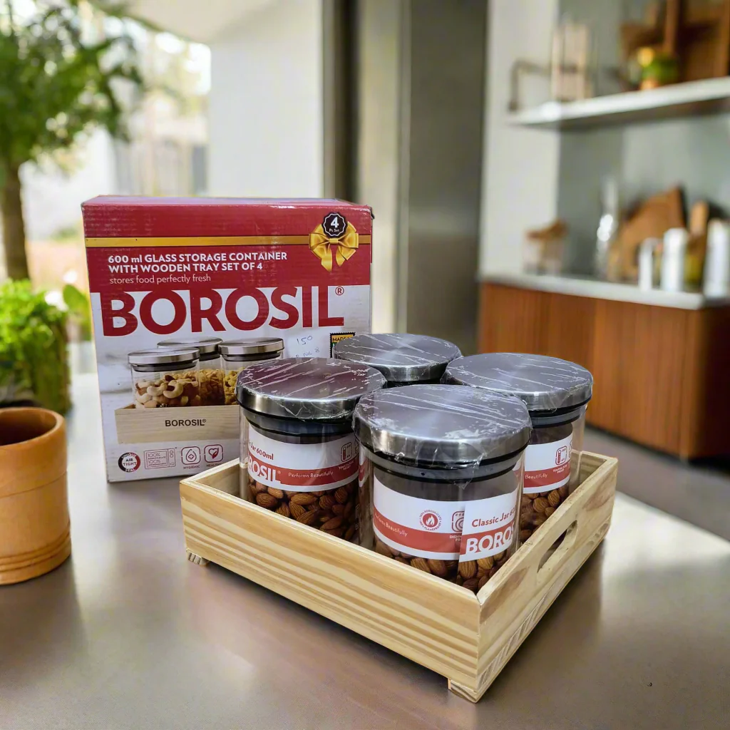 AM5171 Borosil Classic Jars With Wooden Tray - 4Pcs (600 ml Each) - Image 9