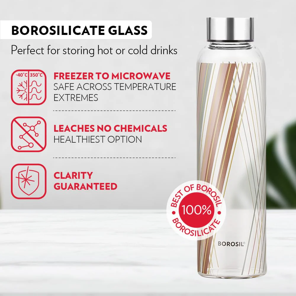 AM5175 Borosil Artisan Series Prism 550 Ml Narrow Mouth Glass Bottle with Metal Lid - Store Water, Lassi, Juice, Smoothies | Dishwasher Safe - Image 2