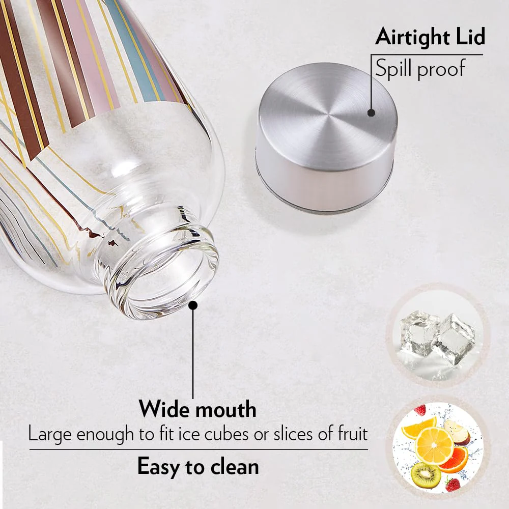 AM5175 Borosil Artisan Series Prism 550 Ml Narrow Mouth Glass Bottle with Metal Lid - Store Water, Lassi, Juice, Smoothies | Dishwasher Safe - Image 3