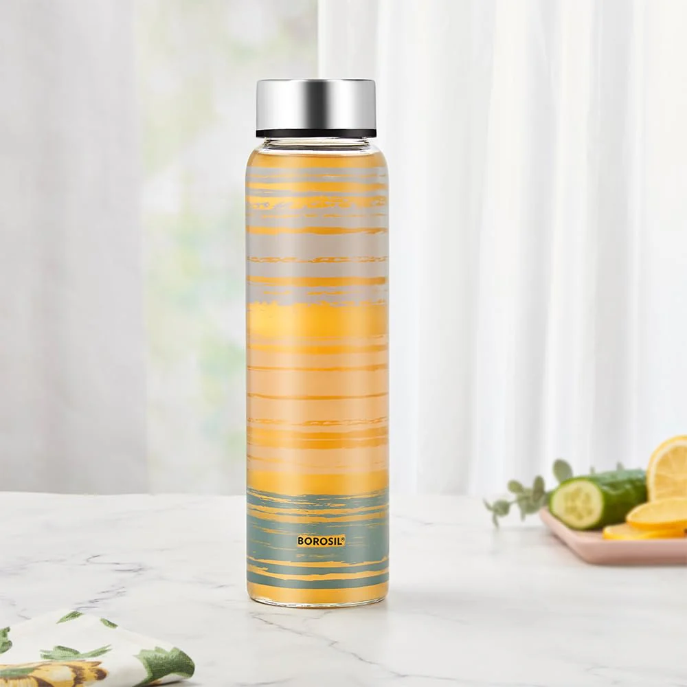 AM5176 Borosil Artisan Series Glance 550 Ml Wide Mouth Glass Bottle with Metal Lid - Store Water, Lassi, Juice, Smoothies - Image 2