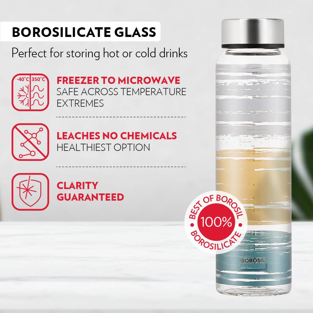 AM5176 Borosil Artisan Series Glance 550 Ml Wide Mouth Glass Bottle with Metal Lid - Store Water, Lassi, Juice, Smoothies - Image 4