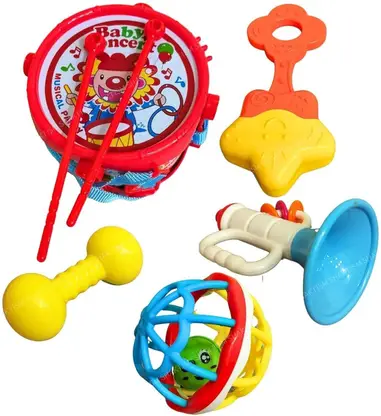 AM5192 Attractive & Cute Rattle Set for New Born Babies, 5 Rattle Baby Concert Toys - BPA Free & Non-Toxic (Pack of 5 ) - Image 3