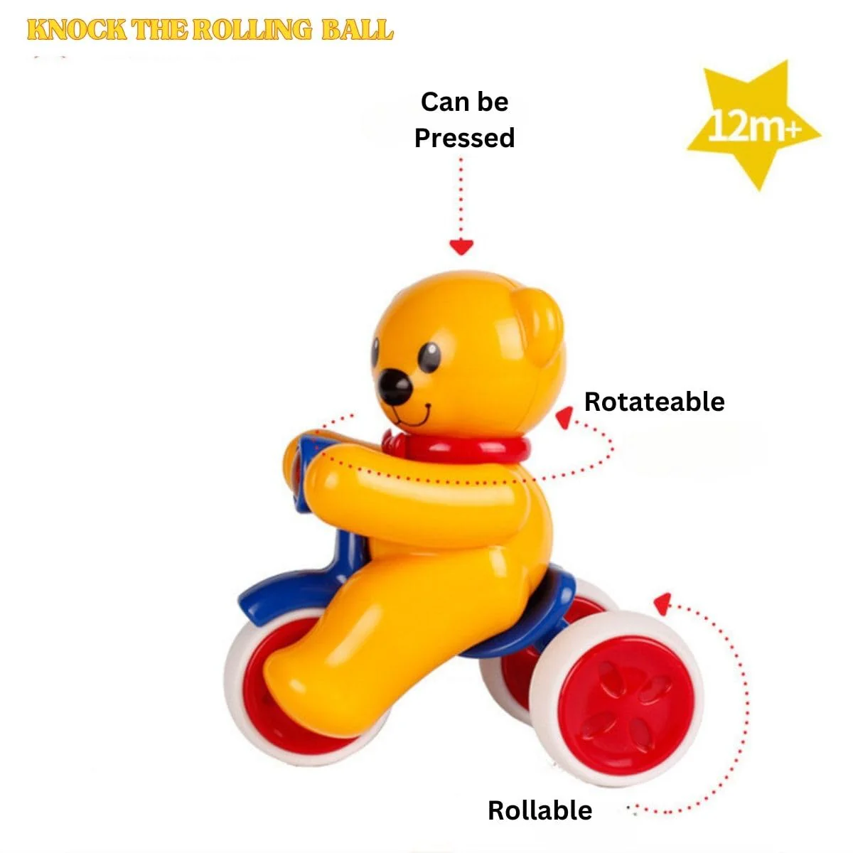 AM5193 Teddy Bear On A Scooter- Push N Go Bear with Tricycle - Image 4