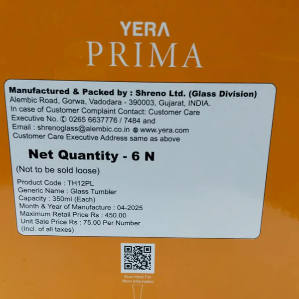 AM5208 YERA Prima OSLO Pint Glass Tumbler- Set of 6 Pcs - Each 350Ml - Image 5