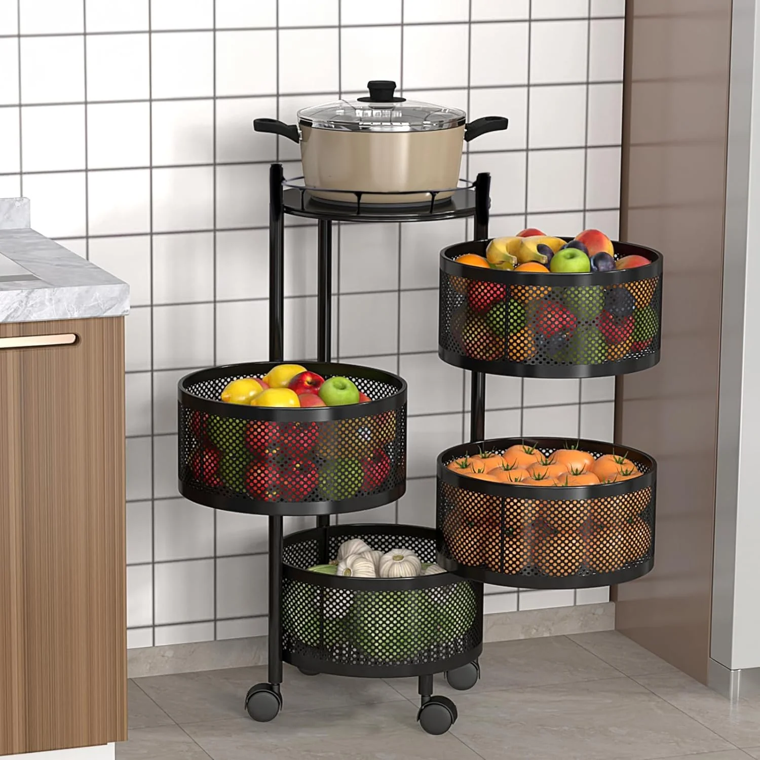 AM5320 4-Layer Round Multipurpose Storage Trolley with Wheels