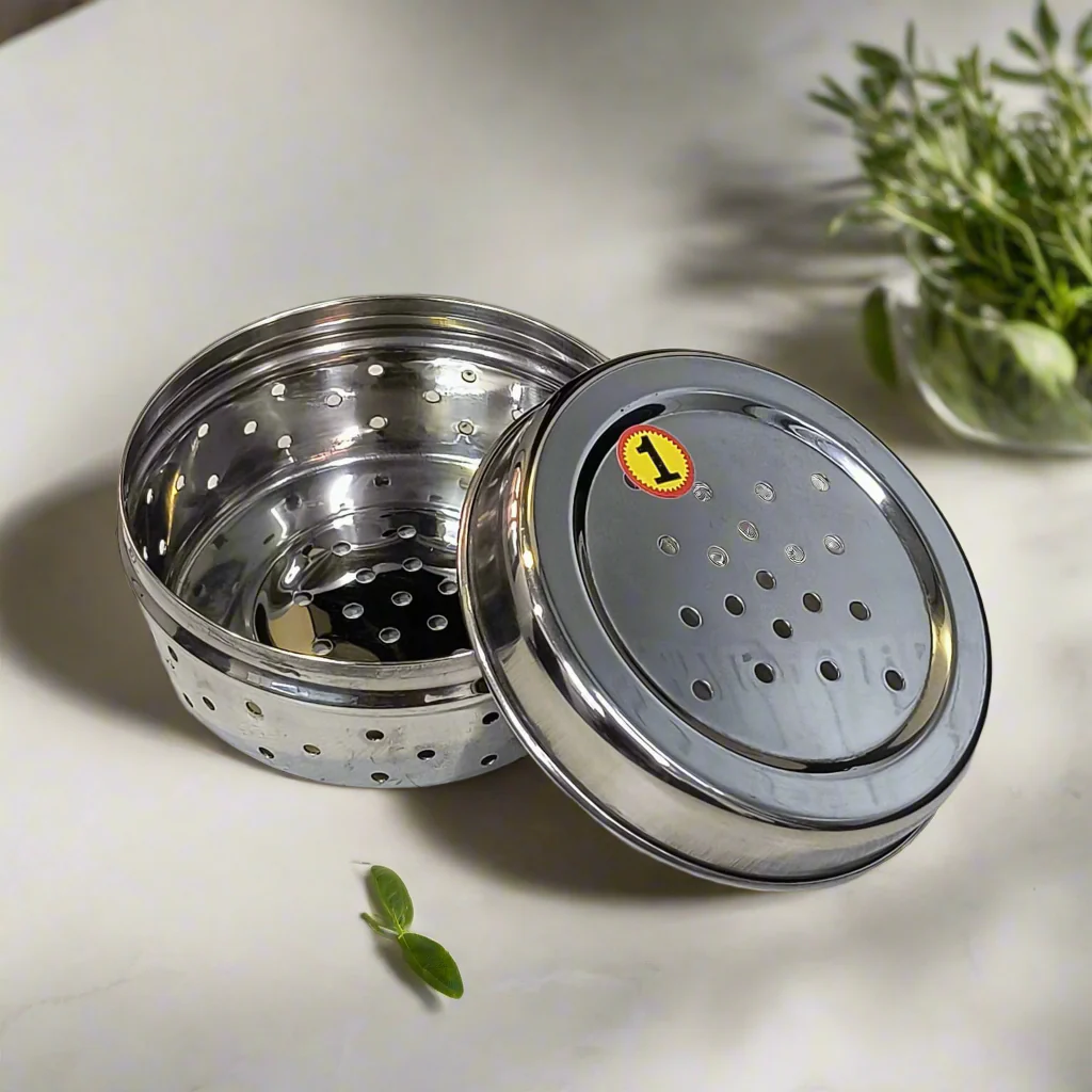 AM5330 Hole Dabba Stainless Steel Coriander Storage Box Small - Image 2