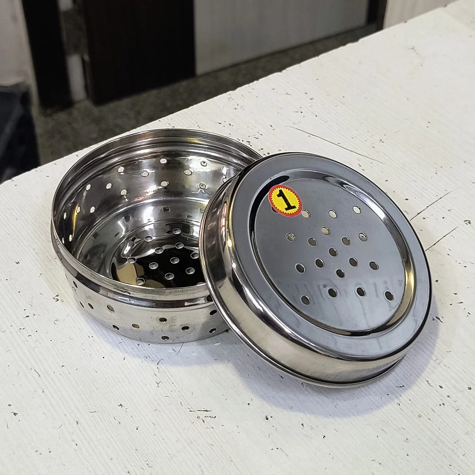 AM5330 Hole Dabba Stainless Steel Coriander Storage Box Small - Image 6