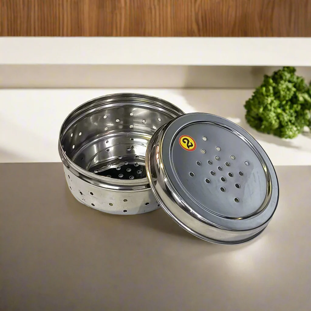 AM5331 Hole Dabba Stainless Steel Coriander Storage Box Medium - Image 2
