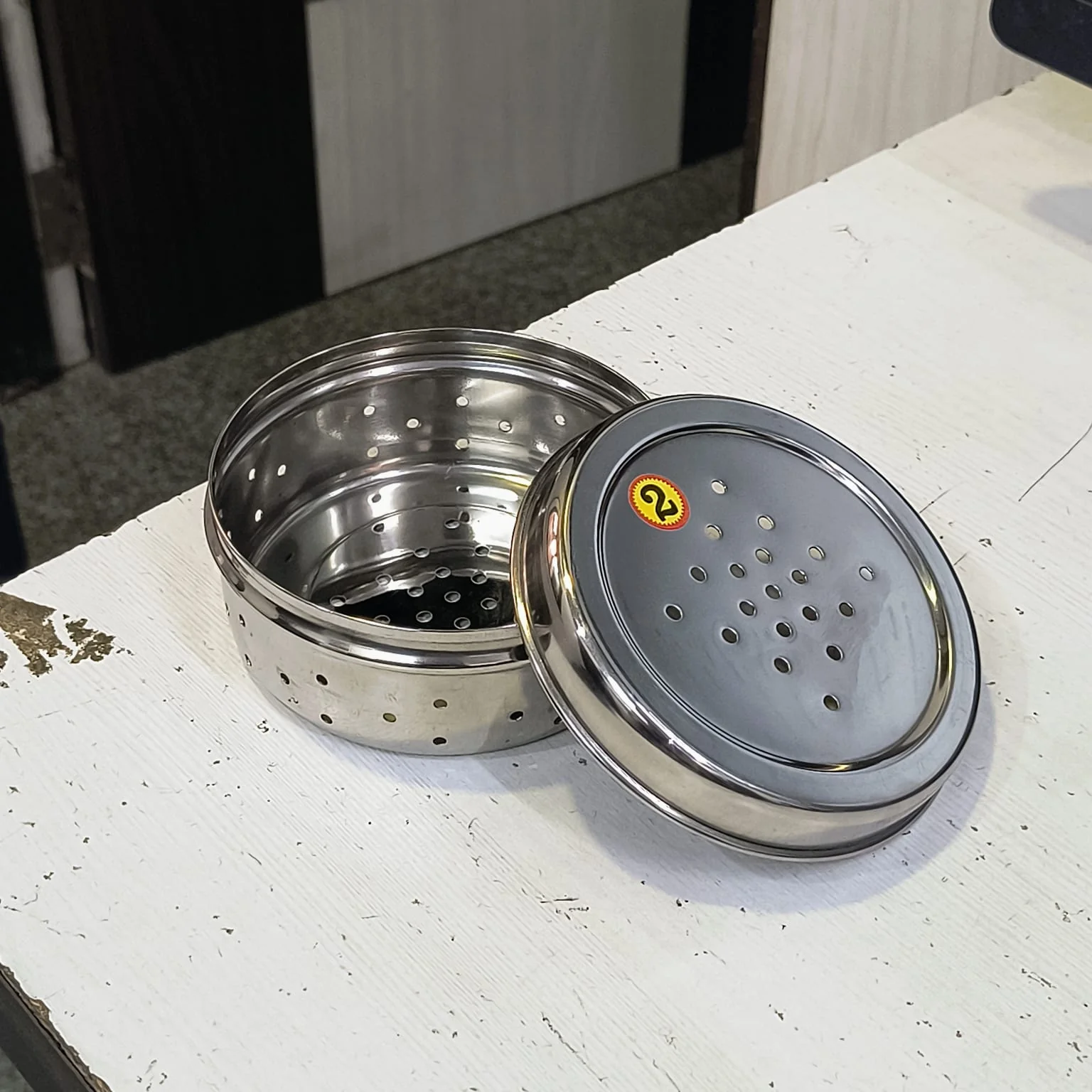 AM5331 Hole Dabba Stainless Steel Coriander Storage Box Medium - Image 6