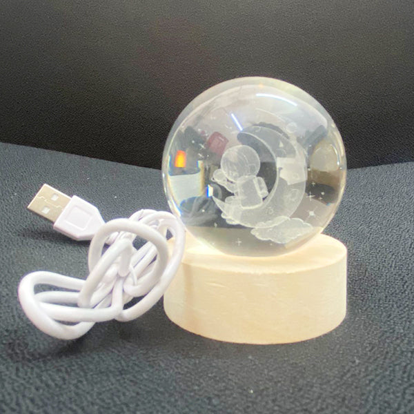 AM5355 Crystal Ball Night Lamp,Creative Crystal Ball Night Light, USB Table LED Wooden Crystal Ball for Home Decoration Birthday Gift for Teens, Boys, Girls (3D Moon ASTRONUAT) - Image 4