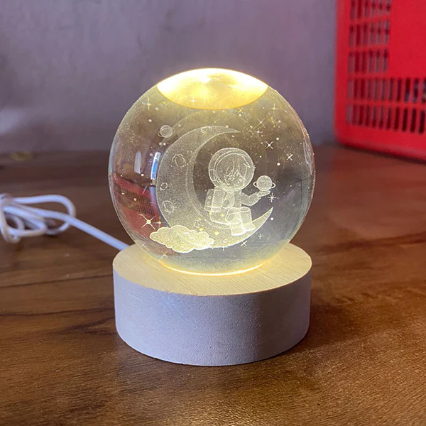 AM5355 Crystal Ball Night Lamp,Creative Crystal Ball Night Light, USB Table LED Wooden Crystal Ball for Home Decoration Birthday Gift for Teens, Boys, Girls (3D Moon ASTRONUAT) - Image 5