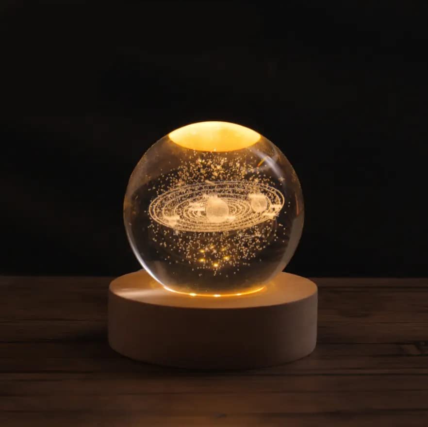 AM5356 3D Saturn Crystal Ball Night Light for Kids With Wooden Base - Fantasy Decoration LED Galaxy Planet Nightlight for Bedroom Decor - Image 2