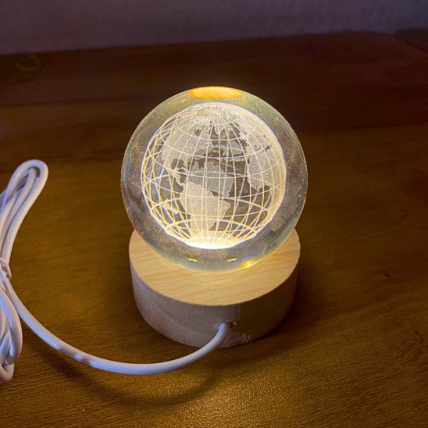 AM5357 3D Crystal Ball Night Lamp,Creative Engraved Crystal Ball Night Light, USB Table LED Wooden Crystal Ball for Home Decoration , Boys, Girls (Earth) - Image 4