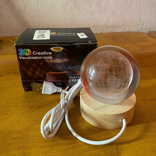 AM5357 3D Crystal Ball Night Lamp,Creative Engraved Crystal Ball Night Light, USB Table LED Wooden Crystal Ball for Home Decoration , Boys, Girls (Earth) - Image 5