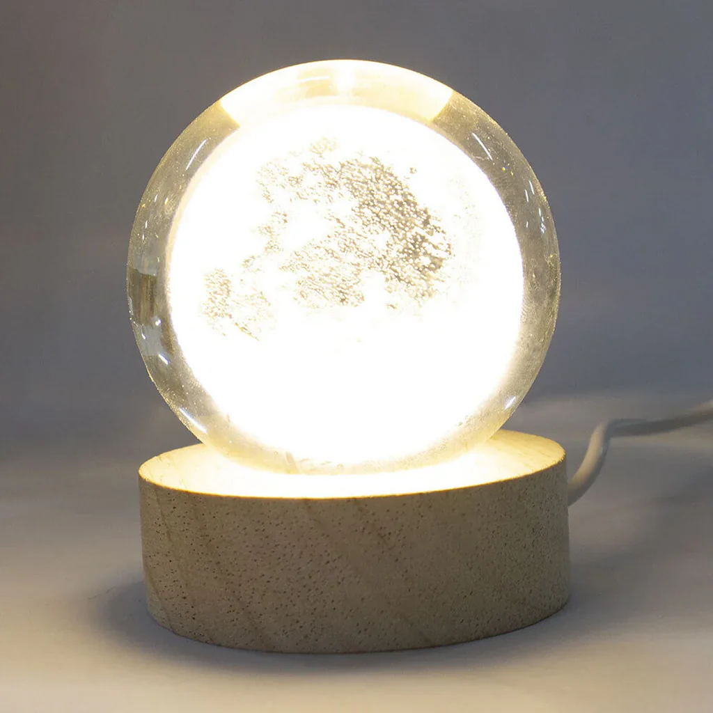 AM5358 3D Crystal Ball Night Lamp,Creative Engraved Crystal Ball Night Light, USB Table LED Wooden Crystal Ball for Home Decoration , Boys, Girls (Moon) - Image 2