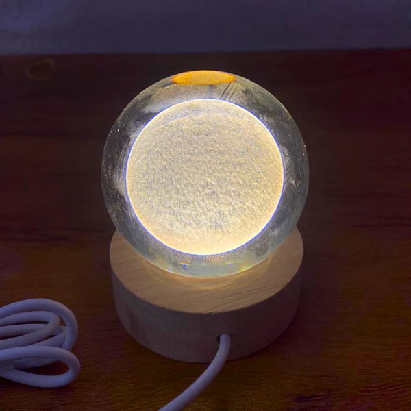 AM5358 3D Crystal Ball Night Lamp,Creative Engraved Crystal Ball Night Light, USB Table LED Wooden Crystal Ball for Home Decoration , Boys, Girls (Moon) - Image 5