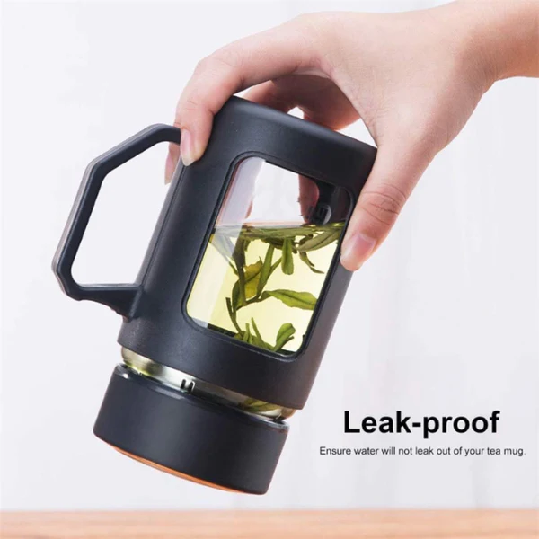 AM5361 Double Wall Glass Mug with Lid-500ml with Plastic Protection and Transparent Window, Handle, and Strainer for Home and Office (Multicolor) - Image 2