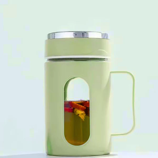 AM5361 Double Wall Glass Mug with Lid-500ml with Plastic Protection and Transparent Window, Handle, and Strainer for Home and Office (Multicolor) - Image 3