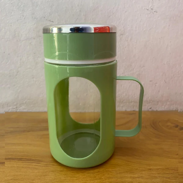 AM5361 Double Wall Glass Mug with Lid-500ml with Plastic Protection and Transparent Window, Handle, and Strainer for Home and Office (Multicolor) - Image 6