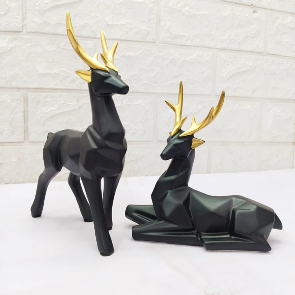 AM5365 Modern Geometrical Black Deer Pair Showpiece for Home Decoration- Pack of 2 deer - Image 5