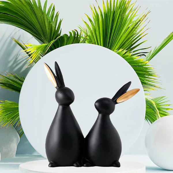 AM5366 2 Rabbits Pair Sitting Figurine Home Decoration Showpiece - Pack of 1 Rabbit pair - Image 2