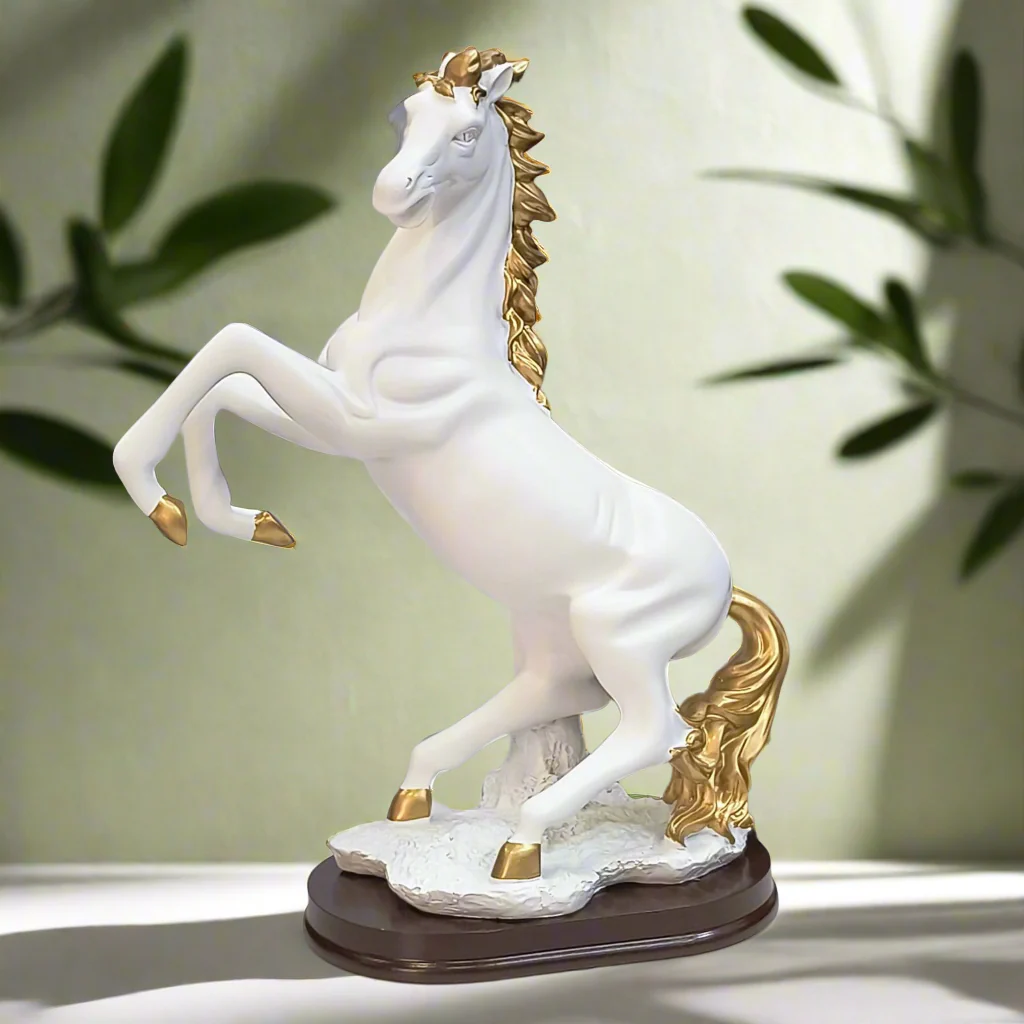 AM5368 Gold Plated White Horse Statue Action Showpiece - Image 3