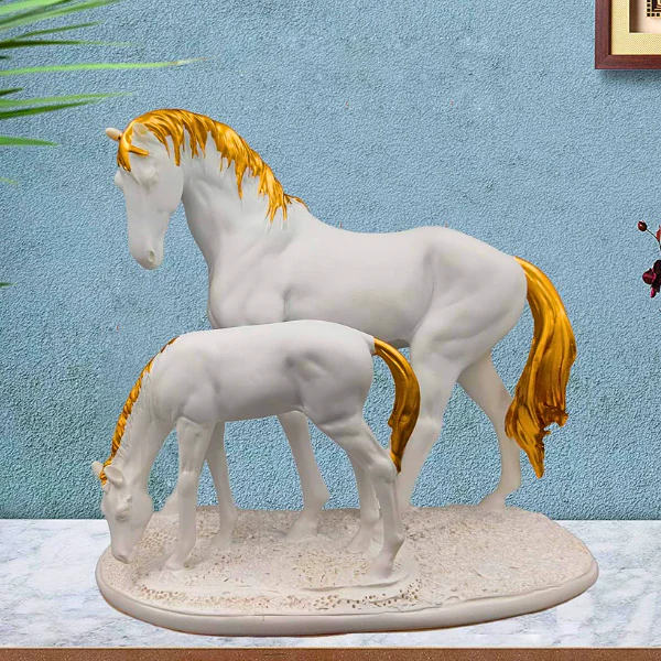 AM5369 Premium Imported White Horse and Baby with Golden Hair Showpiece - Image 2