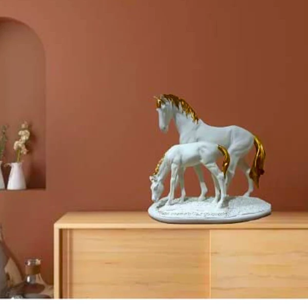 AM5369 Premium Imported White Horse and Baby with Golden Hair Showpiece - Image 3
