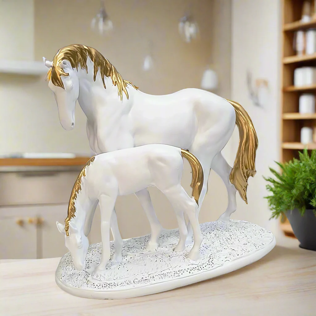 AM5369 Premium Imported White Horse and Baby with Golden Hair Showpiece - Image 4