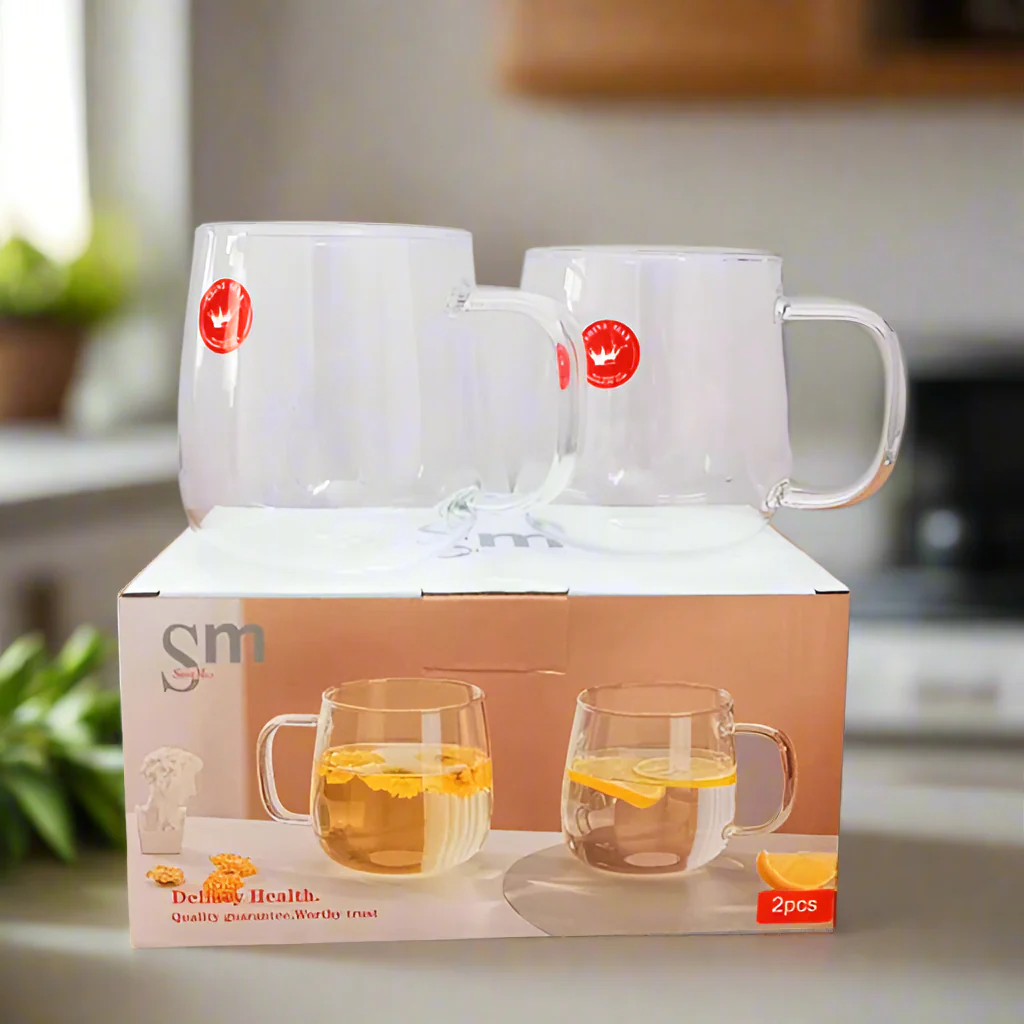 AM5376 Shine Max Transparent Glass Heat Resistant Tea - Coffee Mug (Set Of 2 Pcs) - Image 3