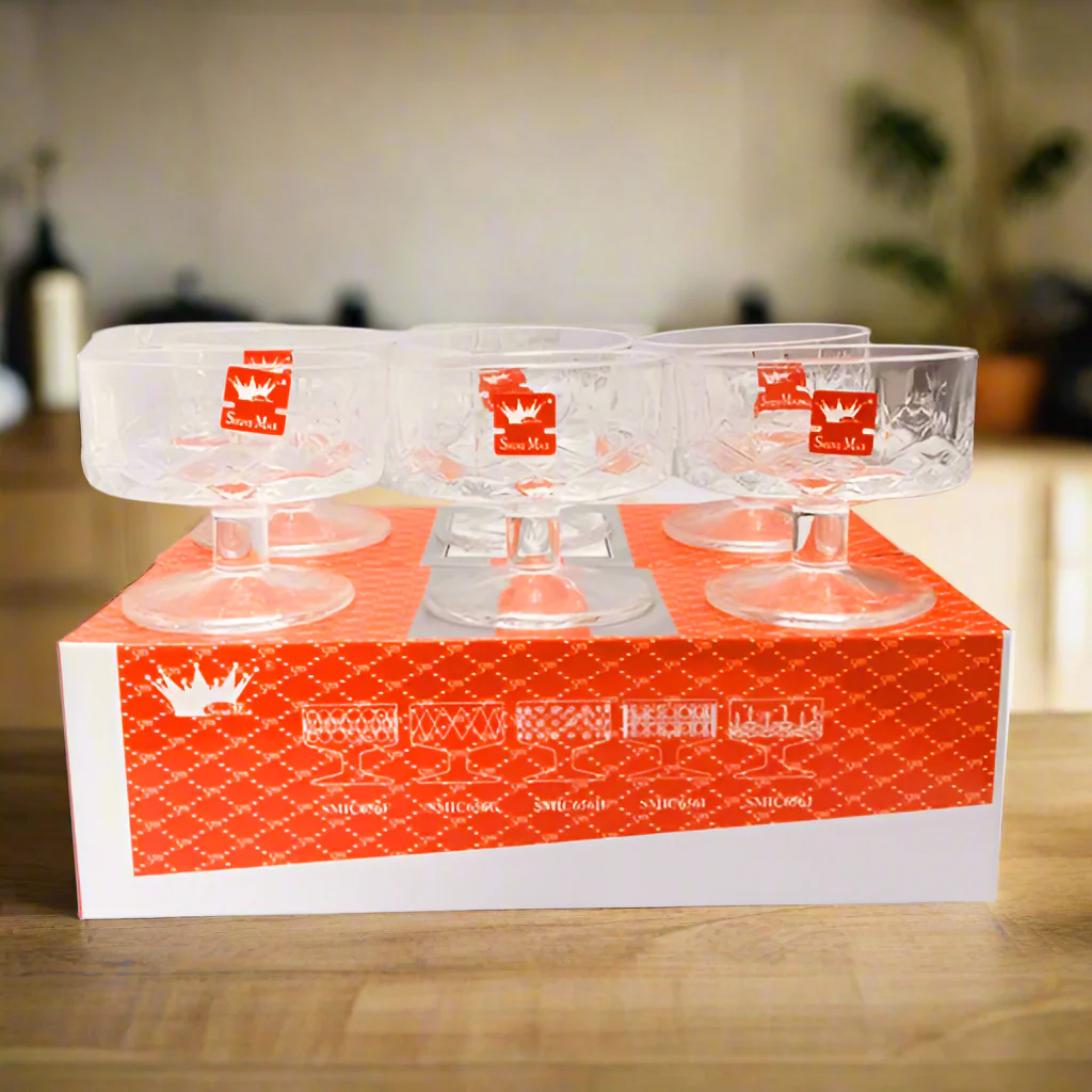 AM5378 Shine Max Glass Diamond & Step Design Round Ice Cream Cup - 180Ml (Set of 6 Pcs) - Image 2