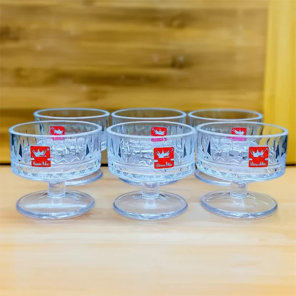 AM5378 Shine Max Glass Diamond & Step Design Round Ice Cream Cup - 180Ml (Set of 6 Pcs) - Image 3