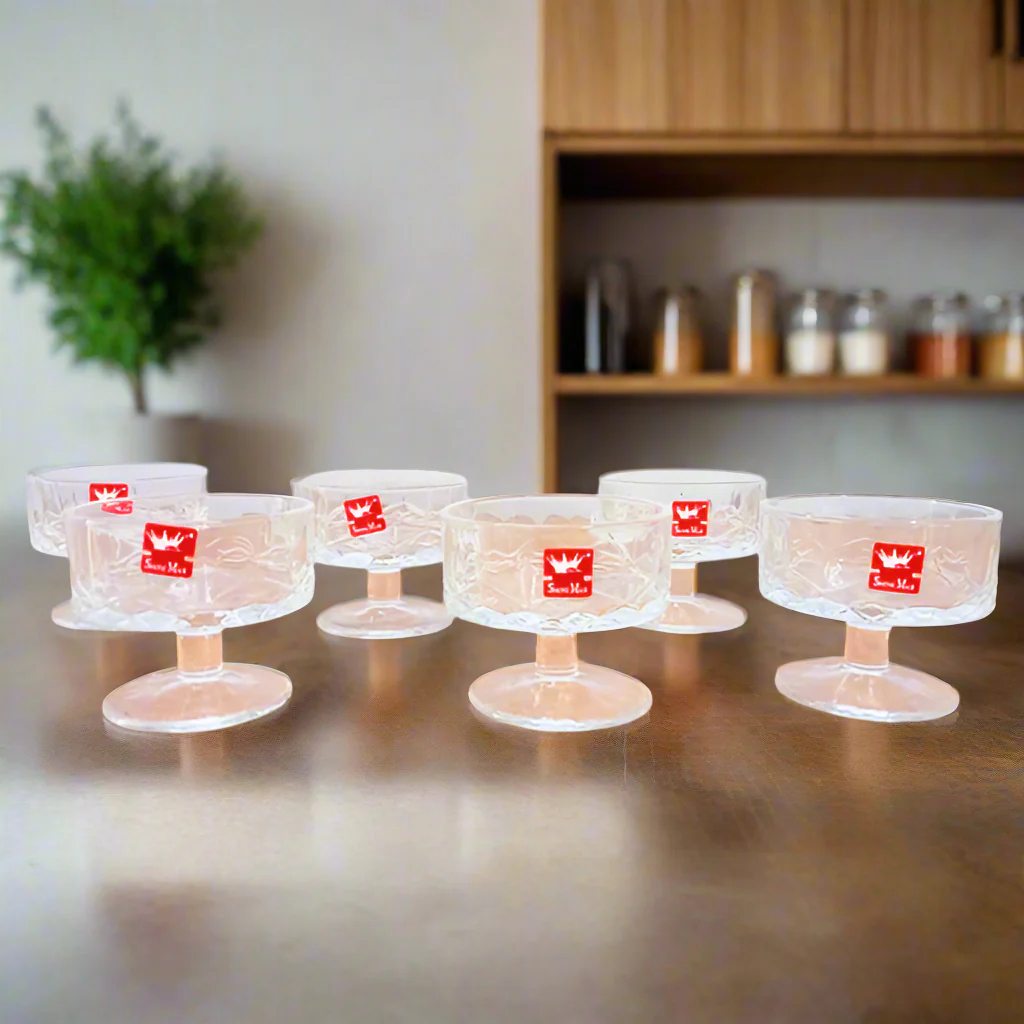 AM5378 Shine Max Glass Diamond & Step Design Round Ice Cream Cup - 180Ml (Set of 6 Pcs) - Image 5