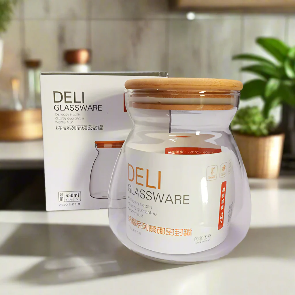 AM5381 DELI SOGA AIRTIGHT GLASS STORAGE JAR WITH BAMBOO LID, 650 ML, 1 PIECE (GPG31-1)